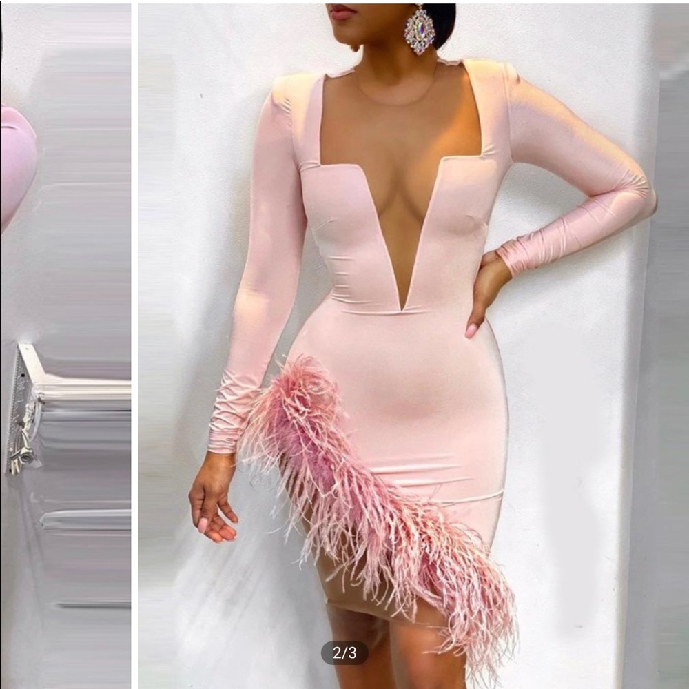 Fluffy Trim Cutout Sheer Mesh Bodycon Dress
